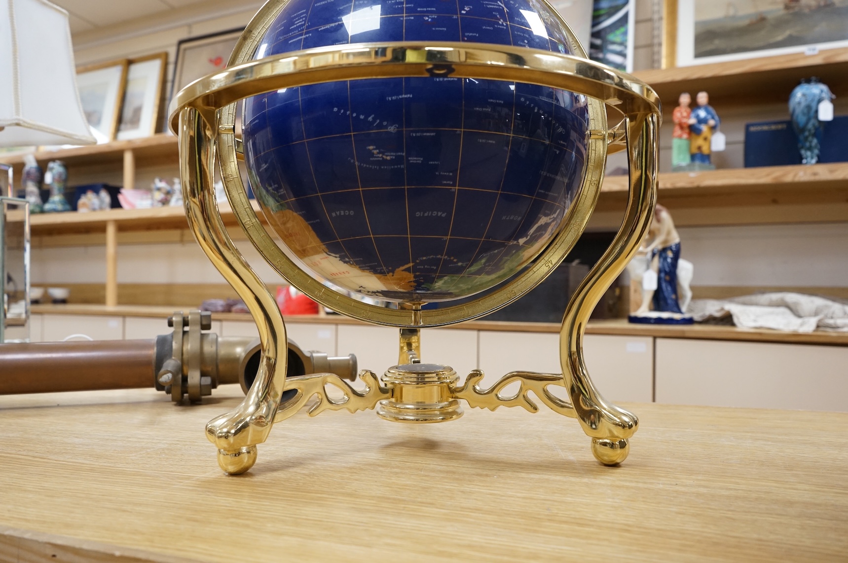 A modern hardstone veneered terrestrial globe